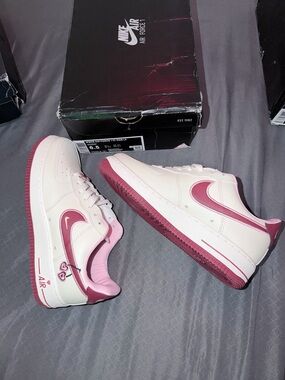 Nike Women’s Air Force 1 Low — White with Pink Swoosh and Pink Sole